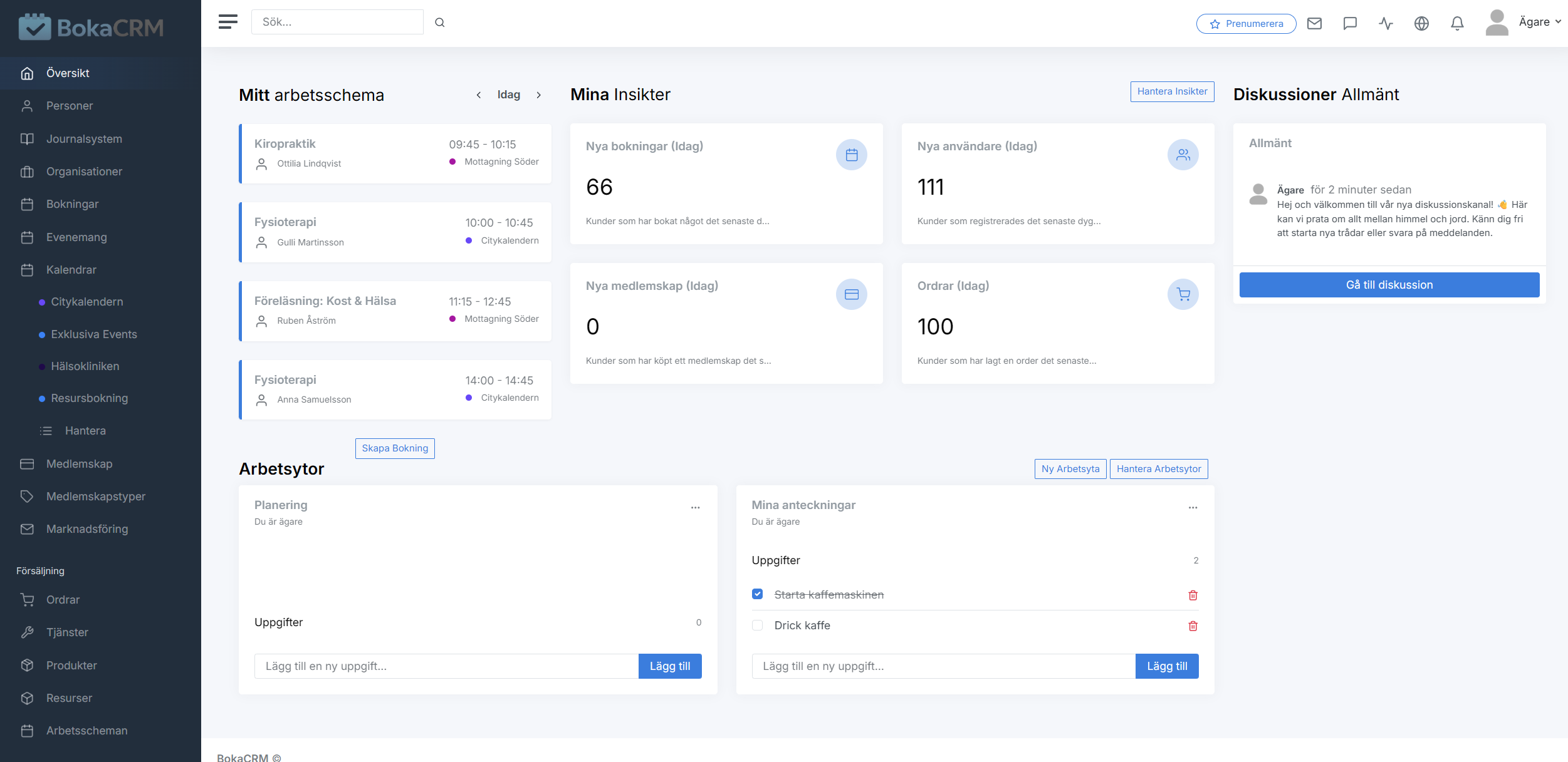 BokaCRM Dashboard View